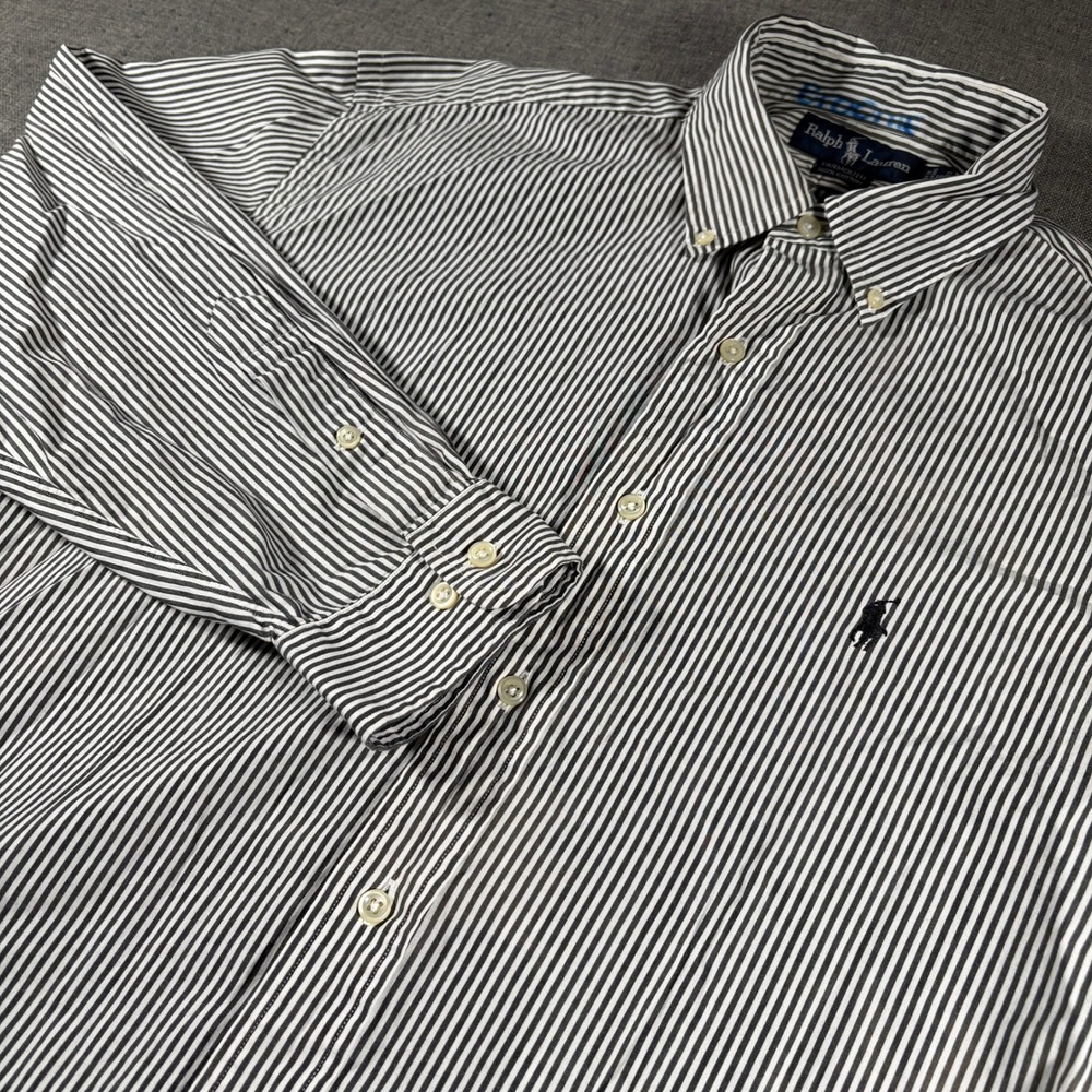 Ralph Lauren Button Down Shirt Mens 16 32/33 Black White Striped Yarmouth Cotton